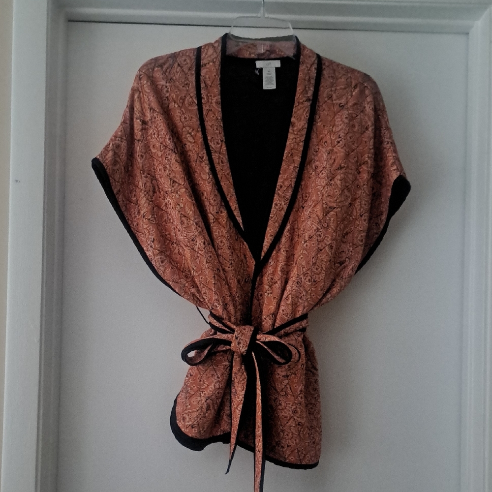 J. Jill Orange Paisley Ruana Kimono Jacket LNWOT One Size